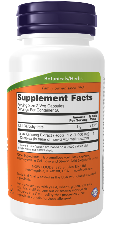 Image of Panax Ginseng 500mg 100vcaps supplement facts
