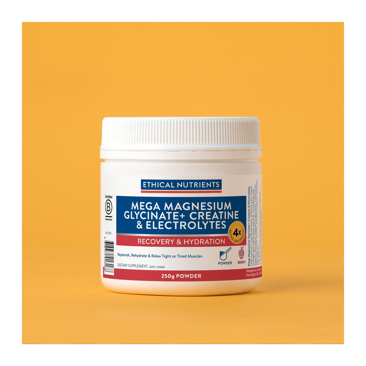Ethical Nutrients Mega Magnesium Glycinate+ Creatine & Electrolytes 250g berry powder