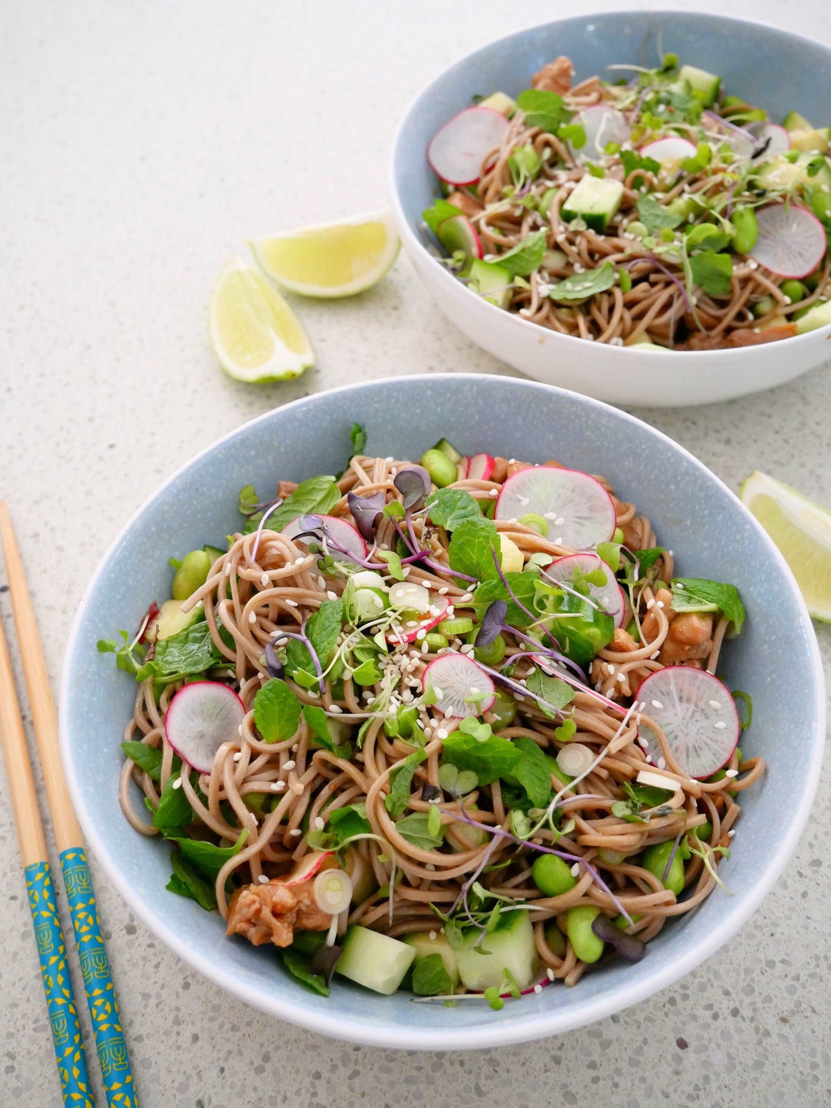 A noodle salad with sea lettuce