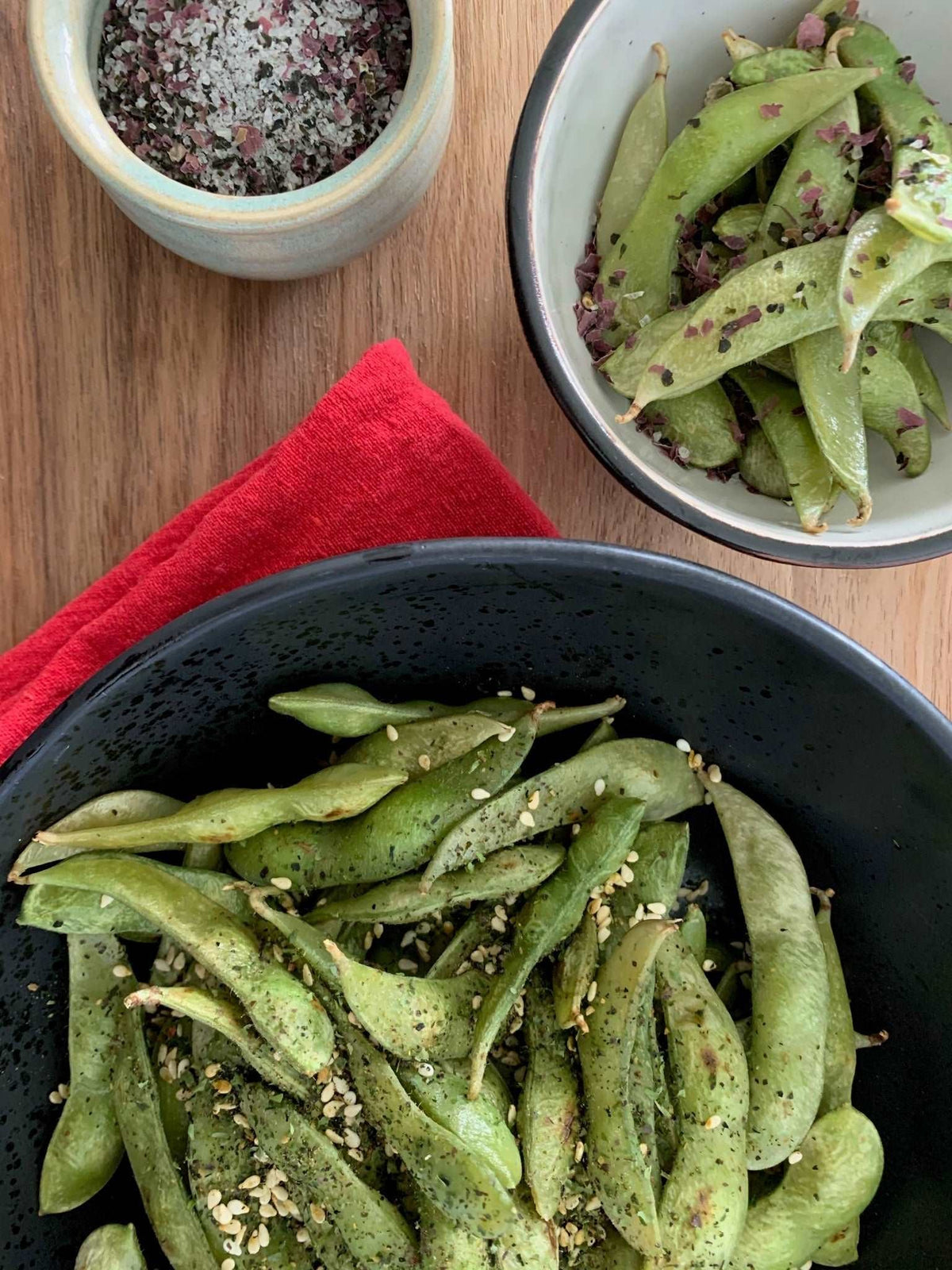 Edamame sprinkled with seaweed salt