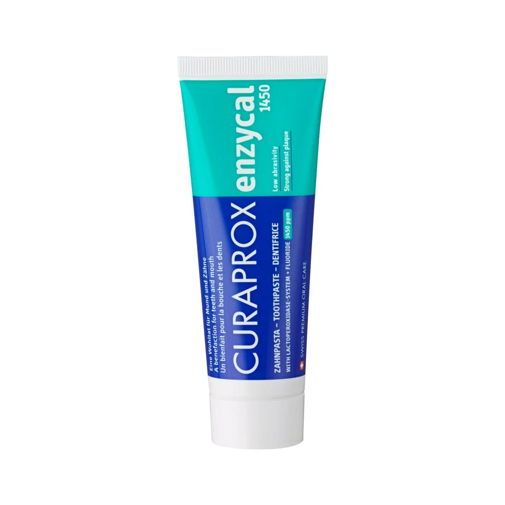 Curaprox Enzycal 1450 toothpaste 75ml, front of tube