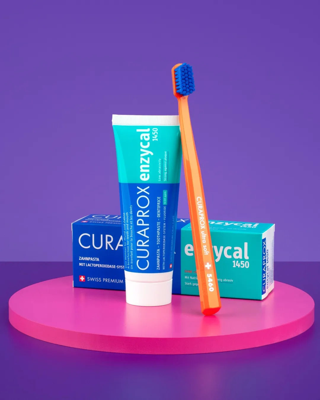 Curaprox Enzycal 1450 tube, carton and a CS 5460 toothbrush