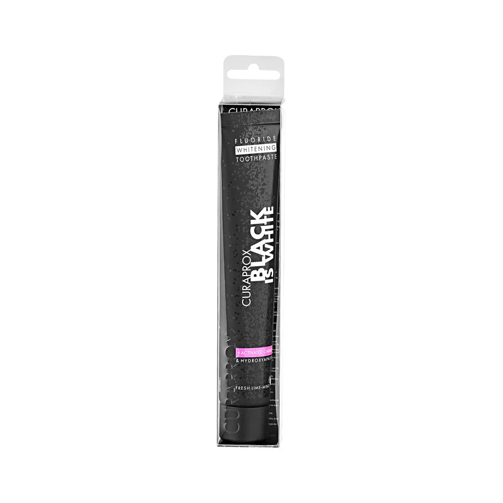 Curaprox Black is white charcoal whitening toothpaste 90ml, front of tube