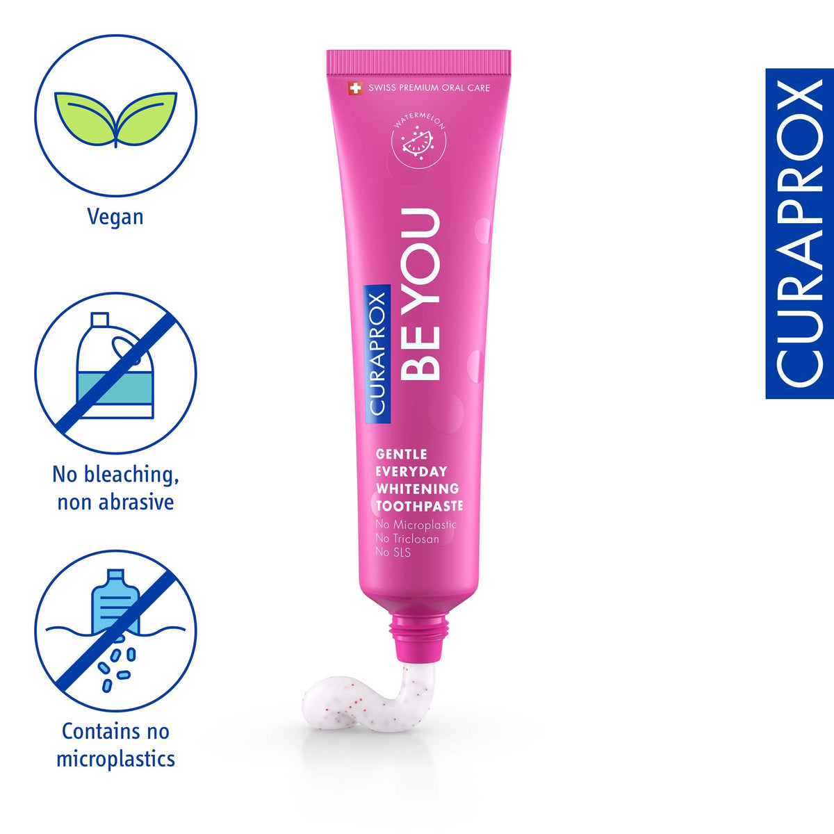 Curaprox Be you Watermelon pink tube with a swirl of white paste