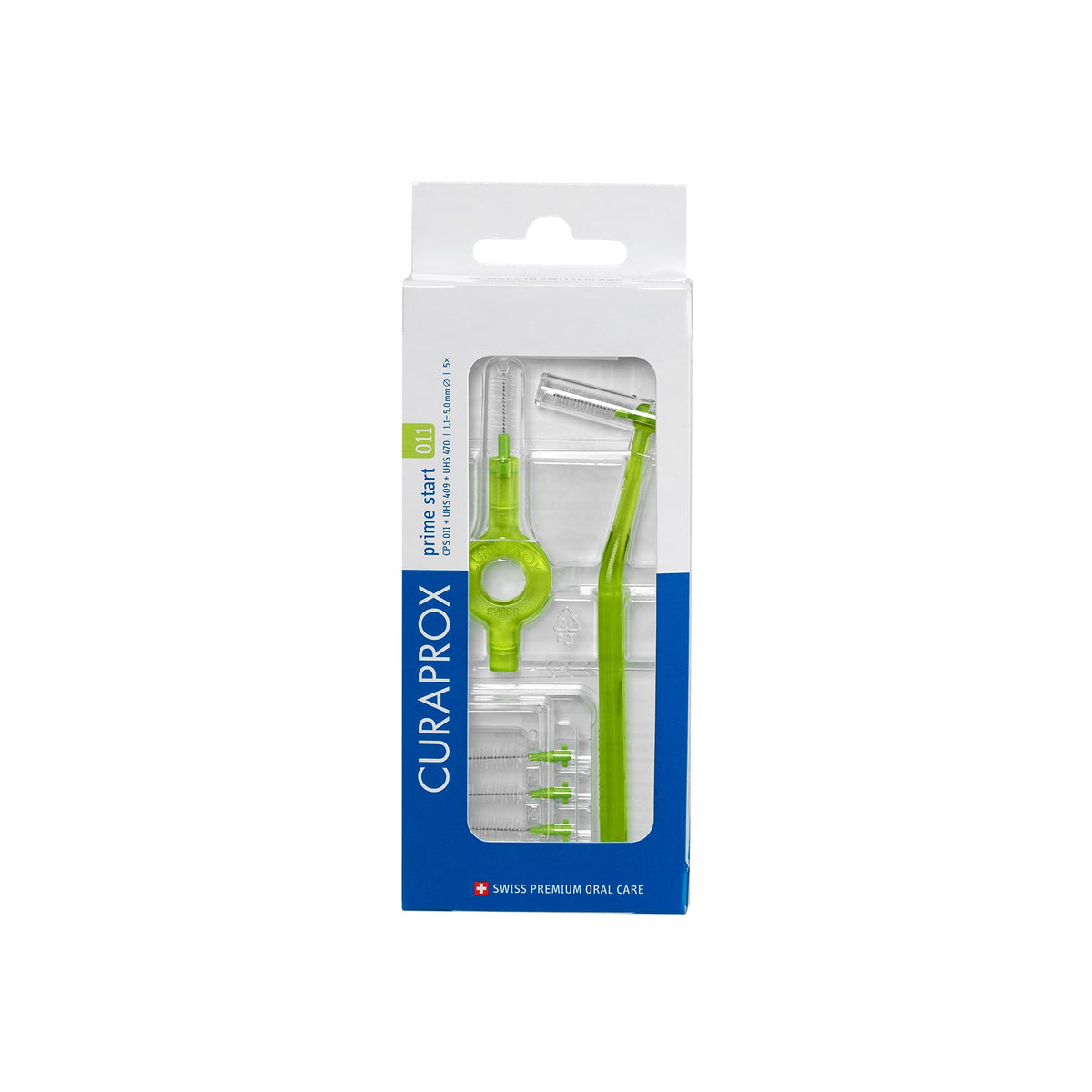 Curaprox CPS 011 prime start interdental brush set in its blister pack