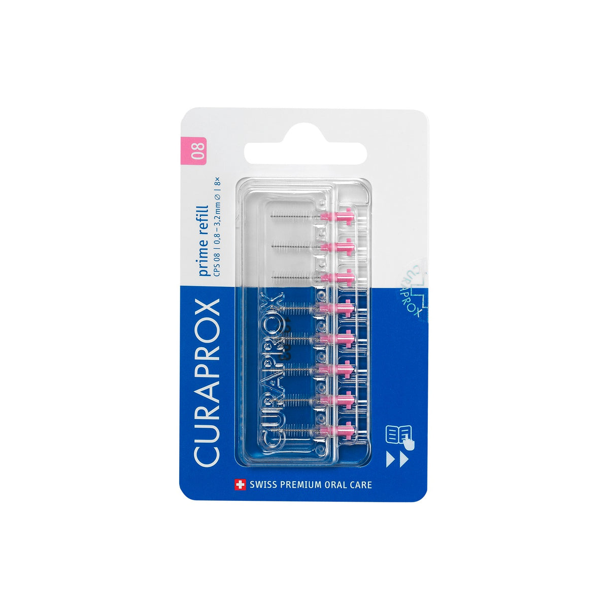 Curaprox CPS 08 prime interdental brush refills, pack of 8 in its blister pack
