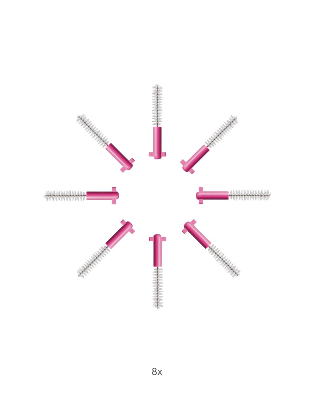 Eight Curaprox CPS 08 prime interdental brushes laid out