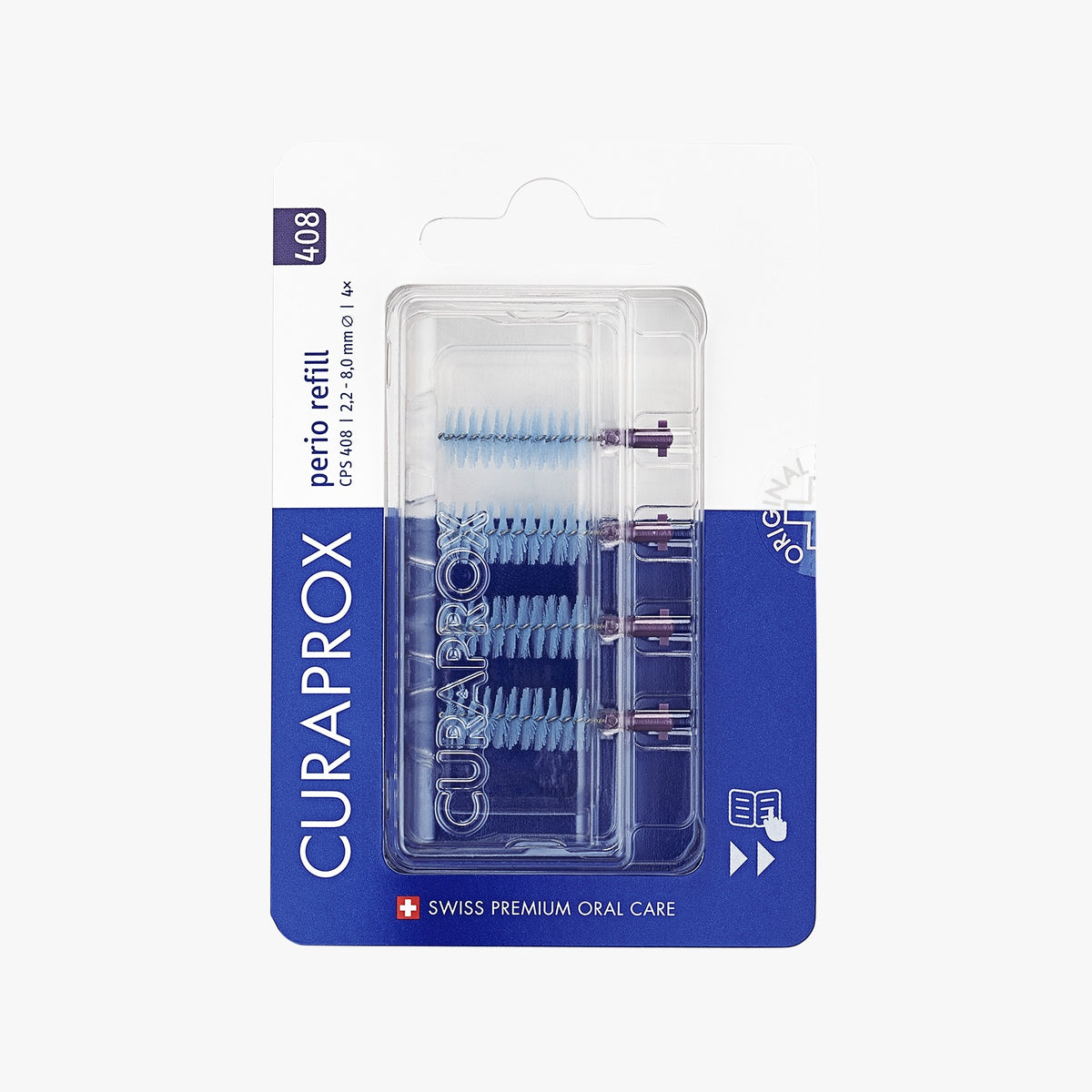 Curaprox CPS 408 perio interdental brush refills, pack of 4 in its blister pack