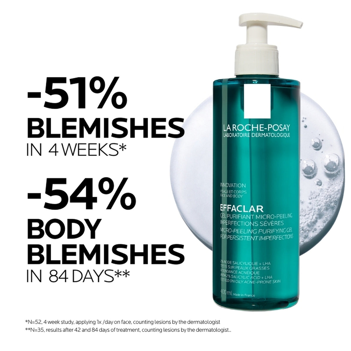 Effaclar Micro-Peeling Purifying Gel Cleanser 400ml shown with usage information