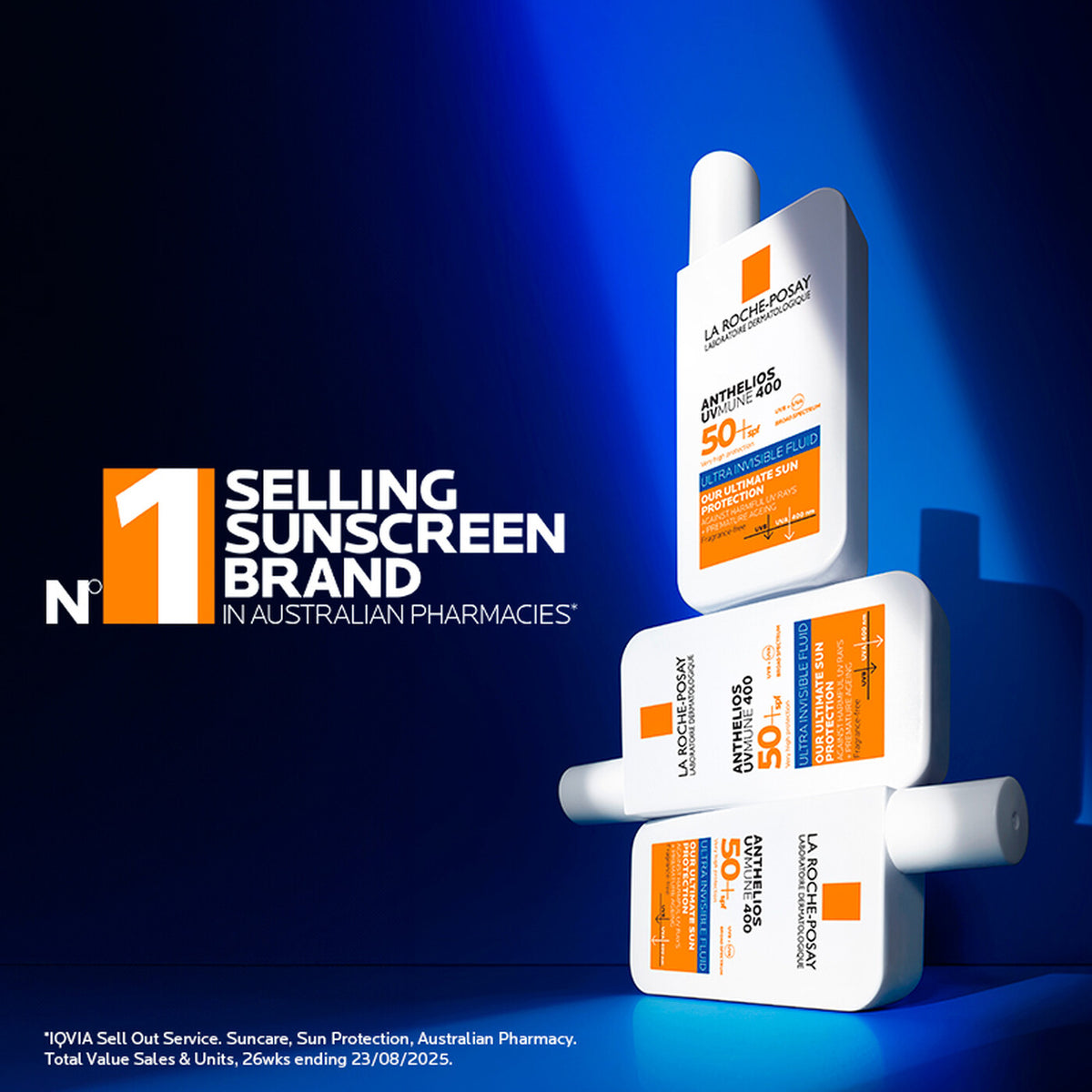 Anthelios UVmune 400 Invisible Fluid SPF50+ 50ml shown with usage information