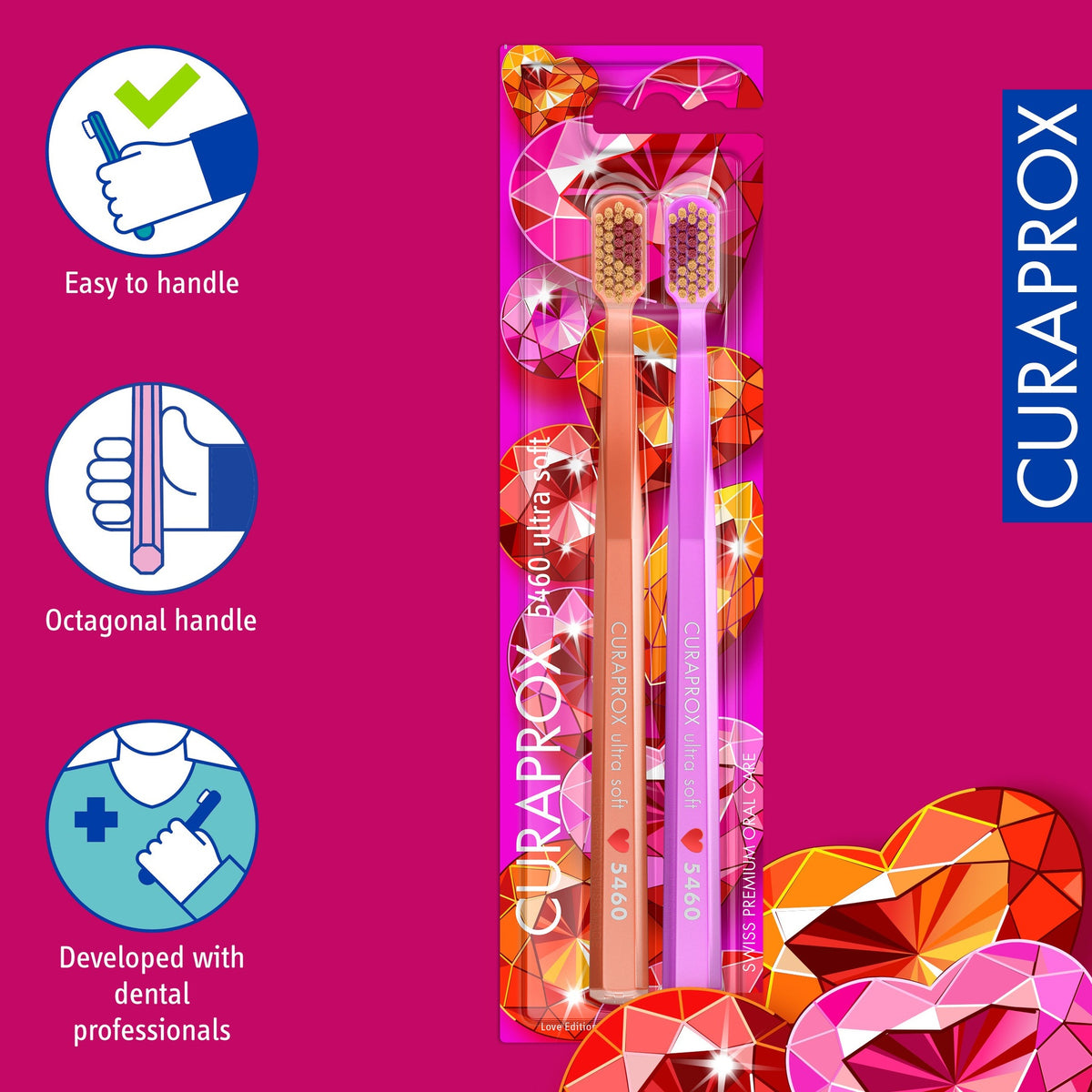 Curaprox CS 5460 Love Edition toothbrushes in the pink floral print