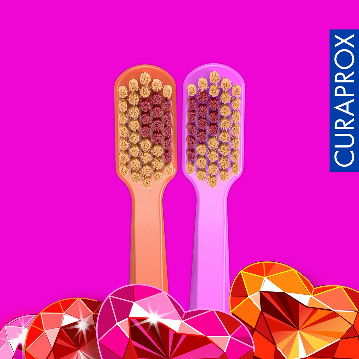 Close-up of the Curaprox CS 5460 Love Edition brush heads