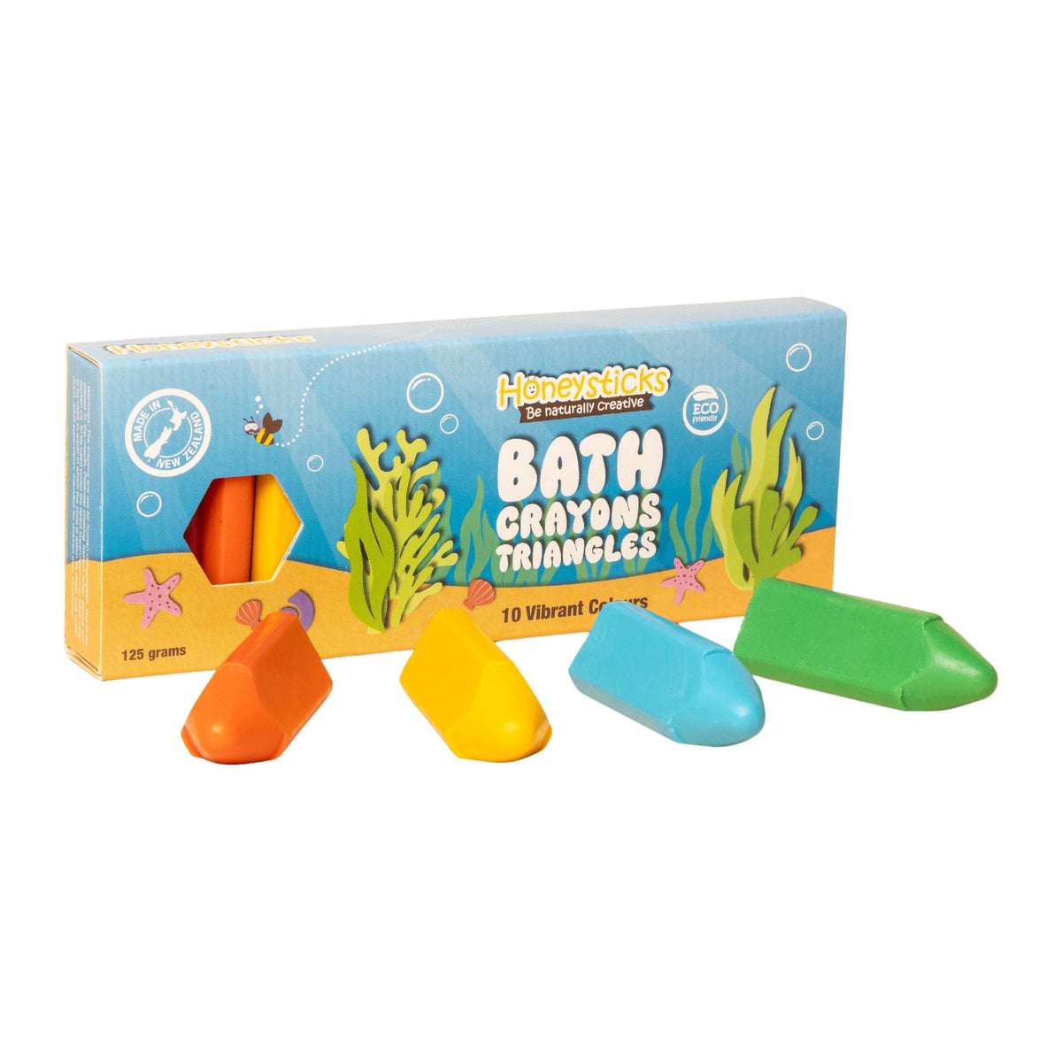 Honeysticks Bath Crayon Triangles box with triangular bath crayons in front