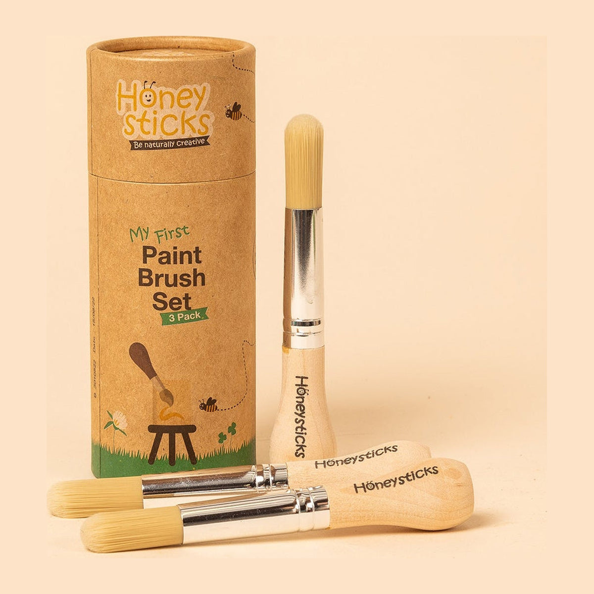 Honeysticks My First Paintbrush Set tube with the three brushes