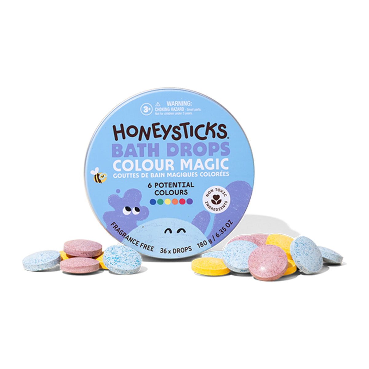 Honeysticks Bath Drops Colour Magic tin with loose coloured drops