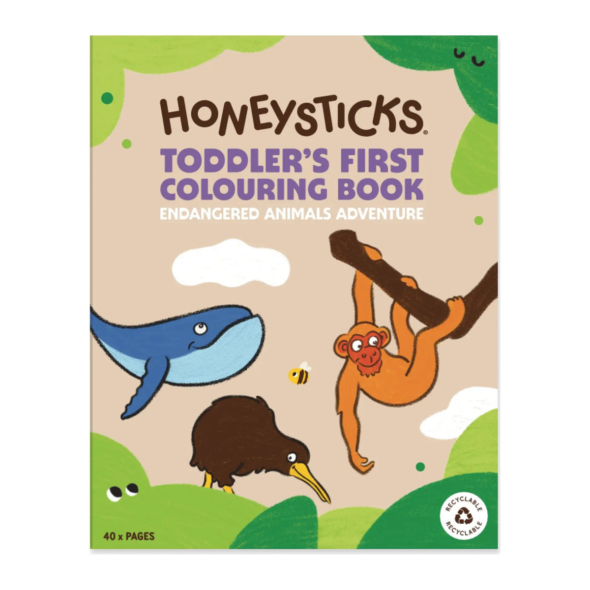 Honeysticks Toddler's First Colouring Book, Endangered Animals Adventure, front cover