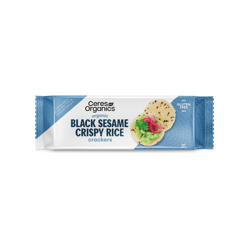 Ceres Organics Organic Rice Crackers, Black Sesame 100g, front of pack