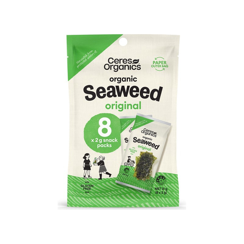 Ceres Organics Organic Roasted Seaweed Multipack, Nori Snack 16g, front of pack