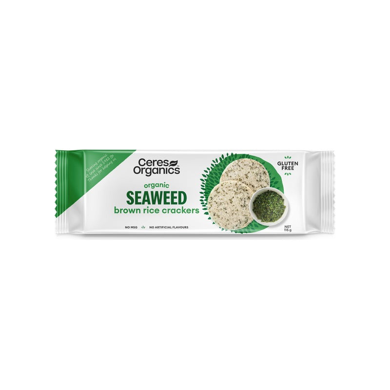 Ceres Organics Organic Brown Rice Crackers Seaweed 115g, front of pack