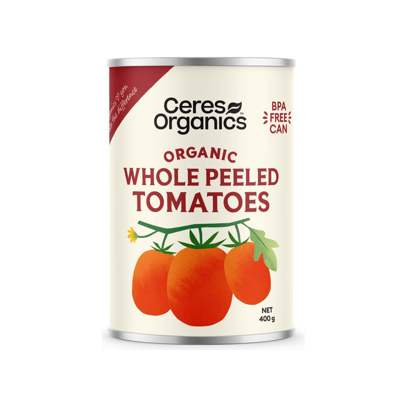 Ceres Organics Organic Tomatoes, Whole Peeled 400g, front of pack