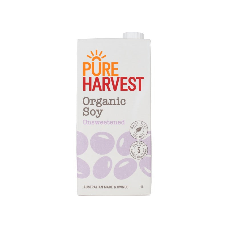 Pureharvest Organic Soy Milk Unsweetened 1L, front of pack