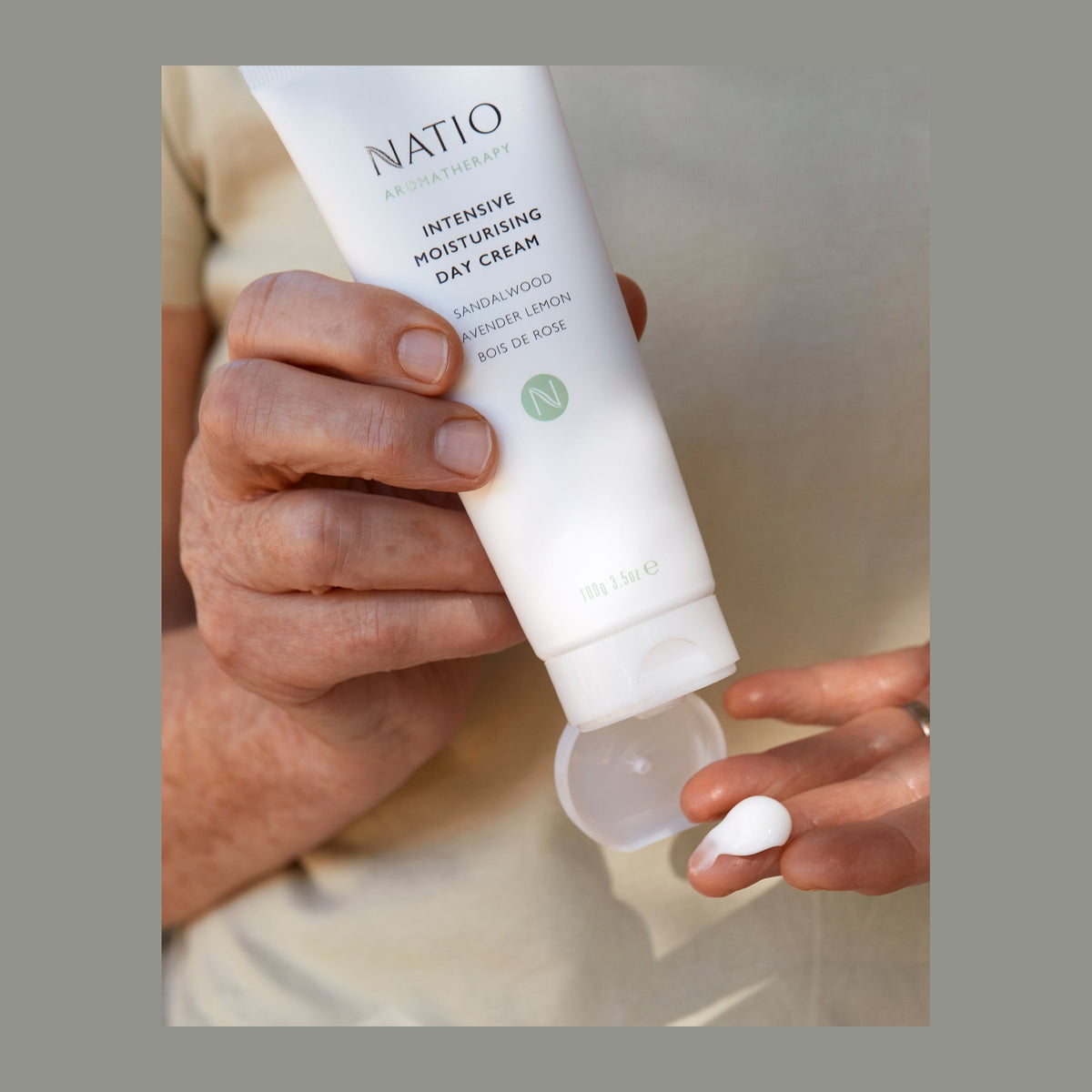 Natio Intensive Moist Day Cream 100g shown in use