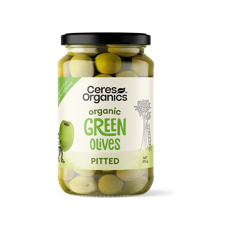 Ceres Organics Organic Green Olives, Pitted 315g, front of pack