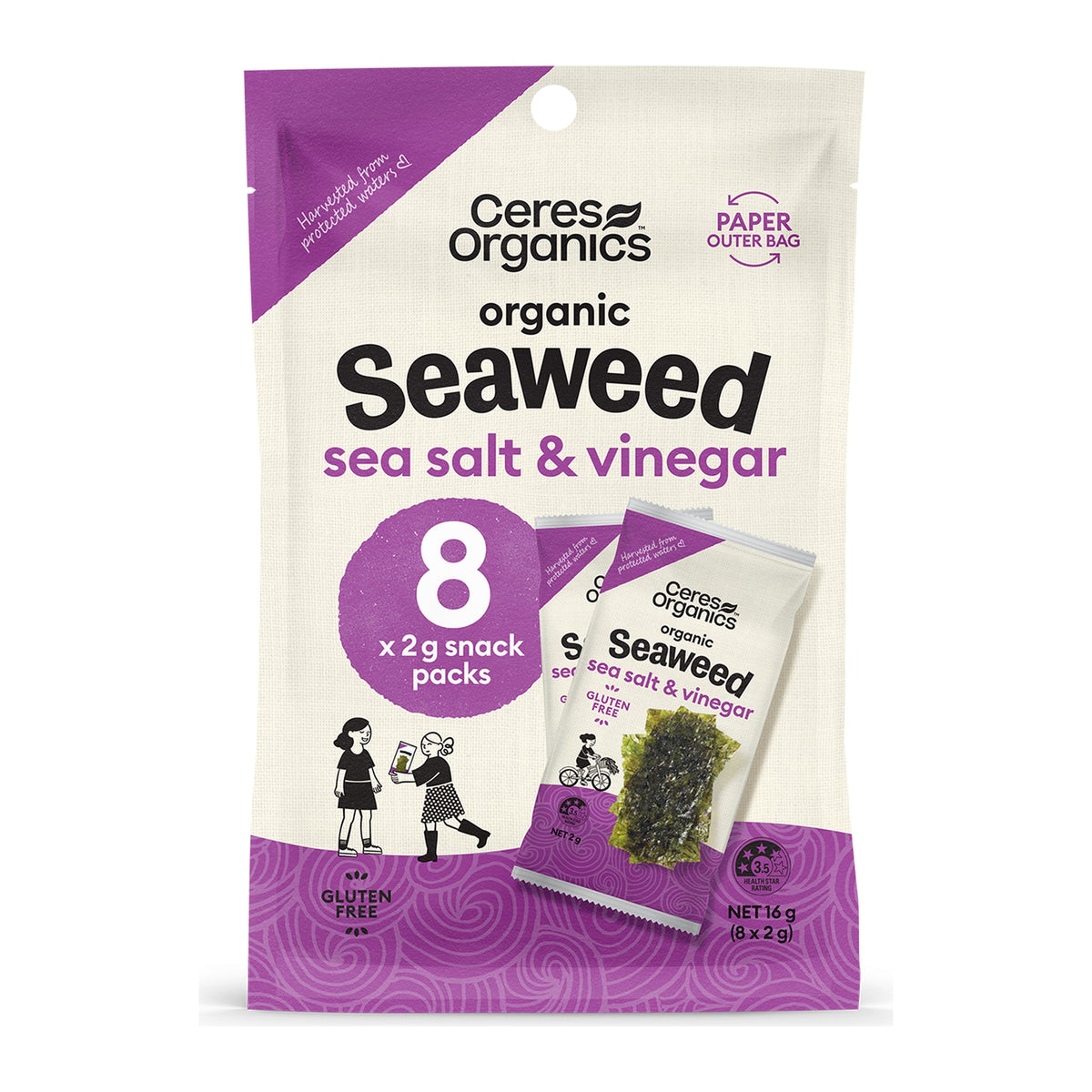 Organic Roasted Seaweed Multipack, Salt & Vinegar Snack, front of pack