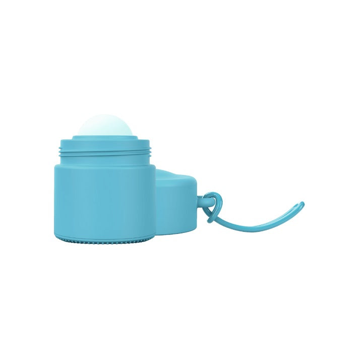 Solmates Sky Blue, open, showing the roll-on ball and lid