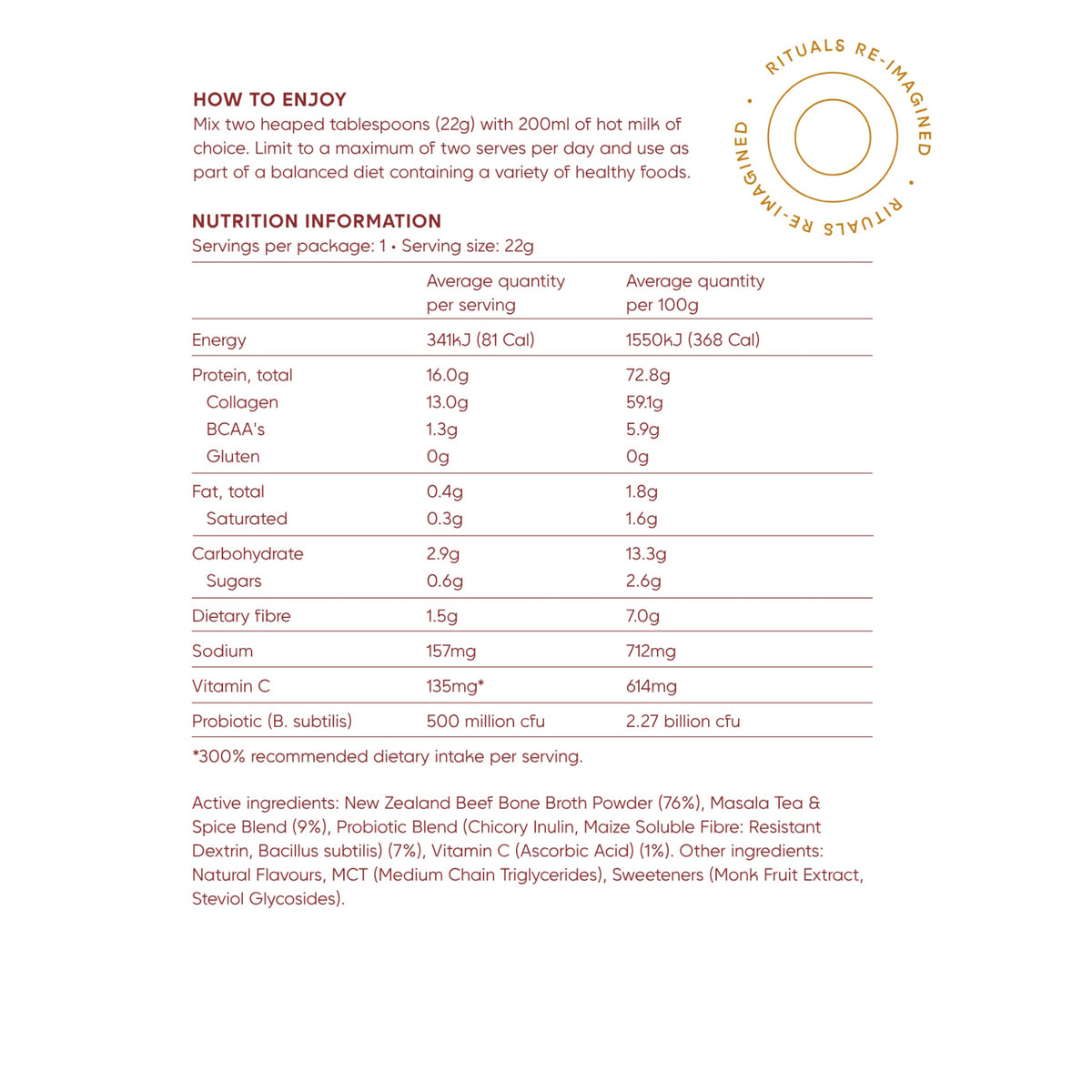 Beauty Broth Single Serve Vanilla Chai