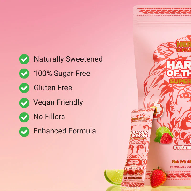 Harmony of the Gods Super Greens+ Strawberry Lime 450g-Hercules-Matakana Pharmacy