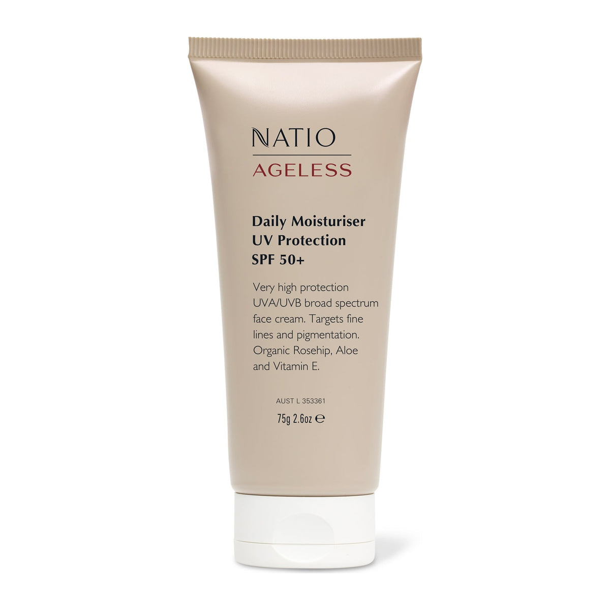 Natio Ageless Daily Moisturiser UV Protection SPF 50+, 75g