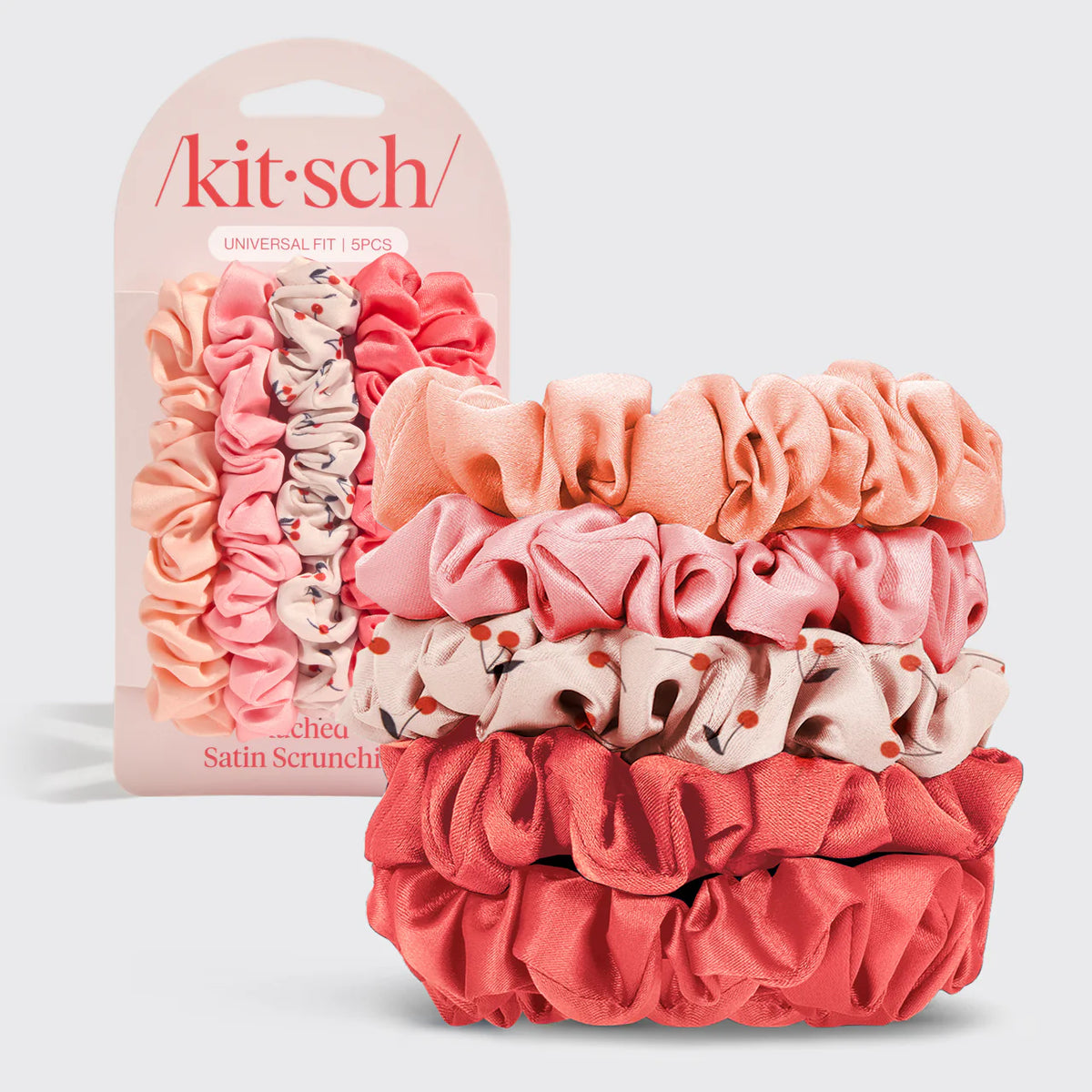 Ruched Satin Scrunchies 5pc Set - Assorted Cherry Blossom-KITSCH-Matakana Pharmacy