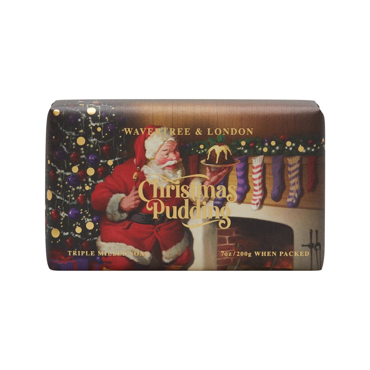 Wavertree & London Christmas Pudding soap bar in its illustrated wrapper