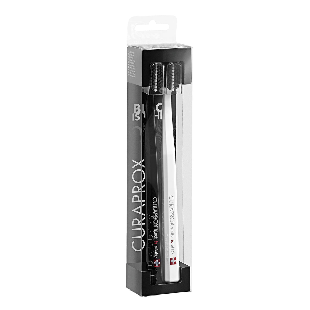Curaprox Black is white toothbrush duo in its blister pack