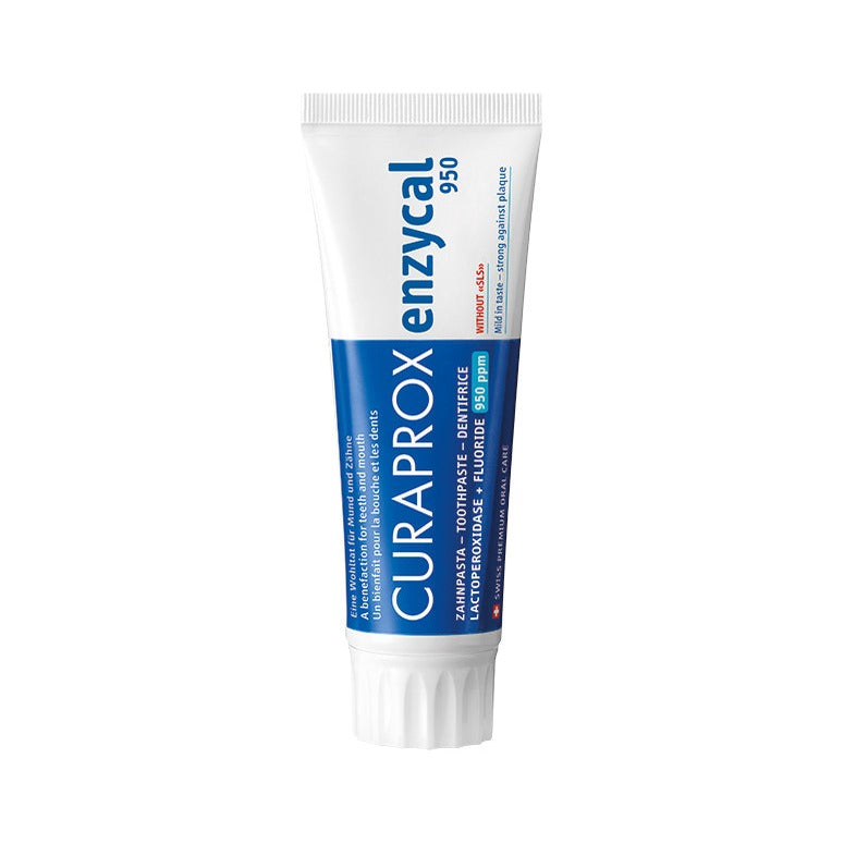 Curaprox Enzycal 950 toothpaste 75ml, front of tube