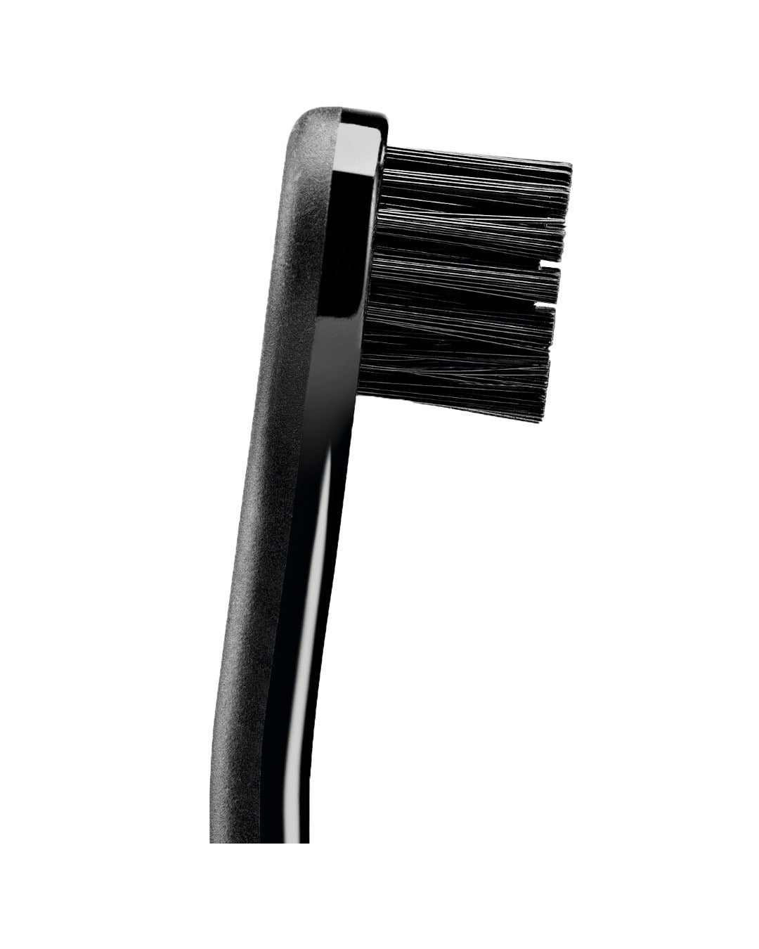 Close-up of the carbon-coated filaments on the Curaprox Black is white brush head