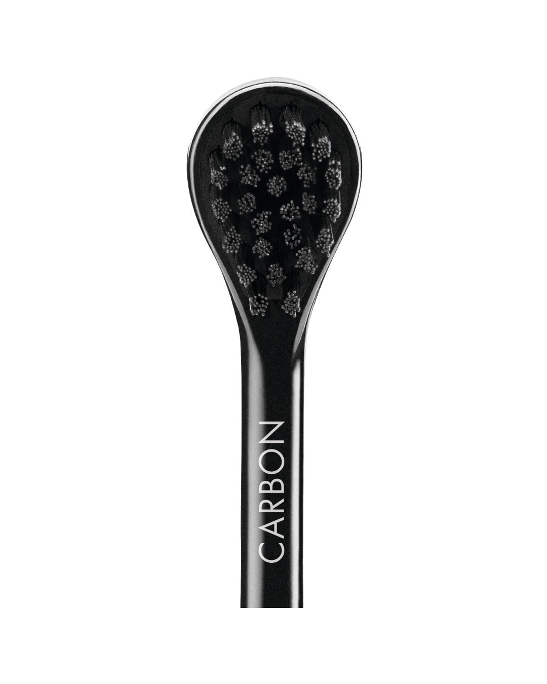 Curaprox Black is white carbon brush head, drop-shaped head detail