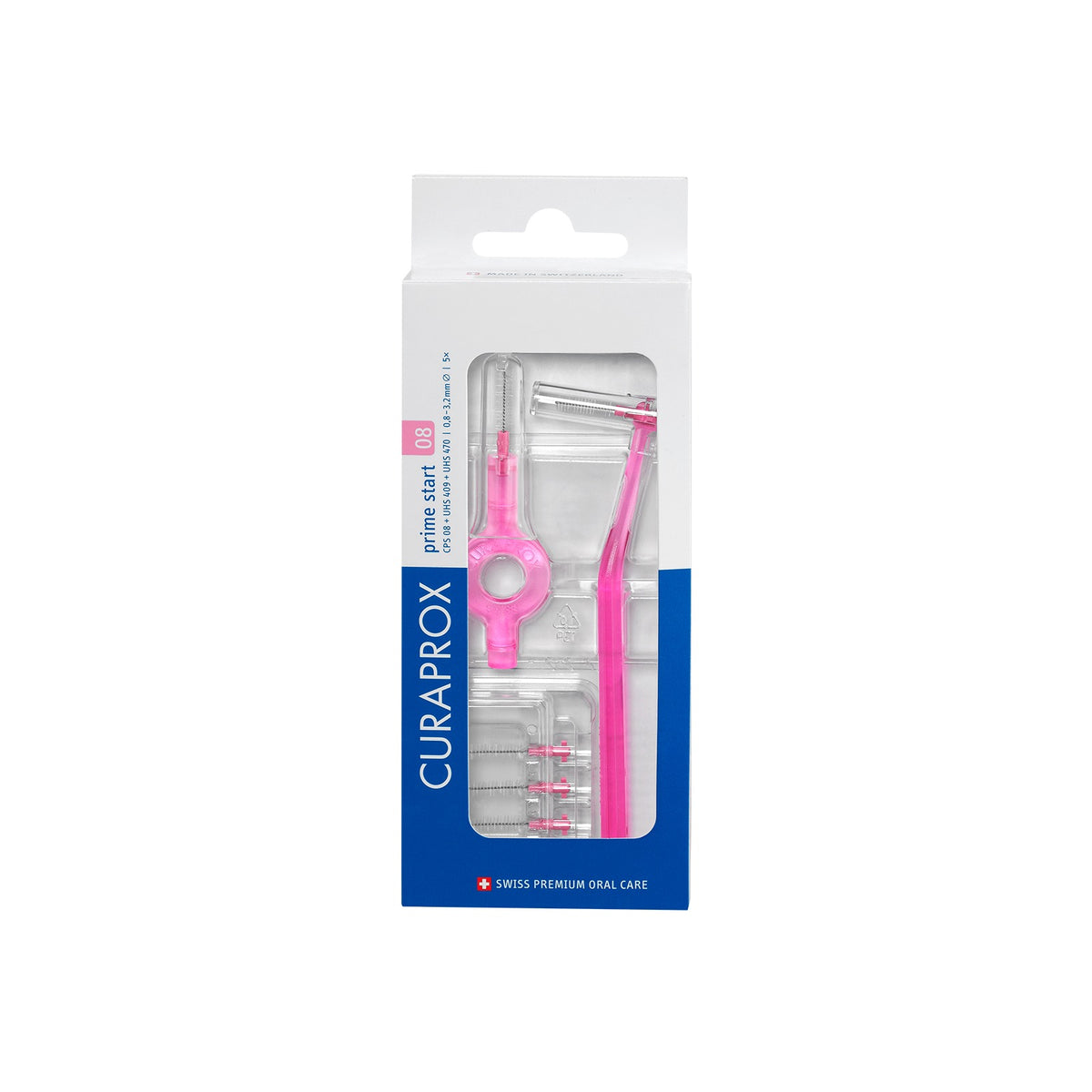 Curaprox CPS 08 prime start interdental brush set in its blister pack