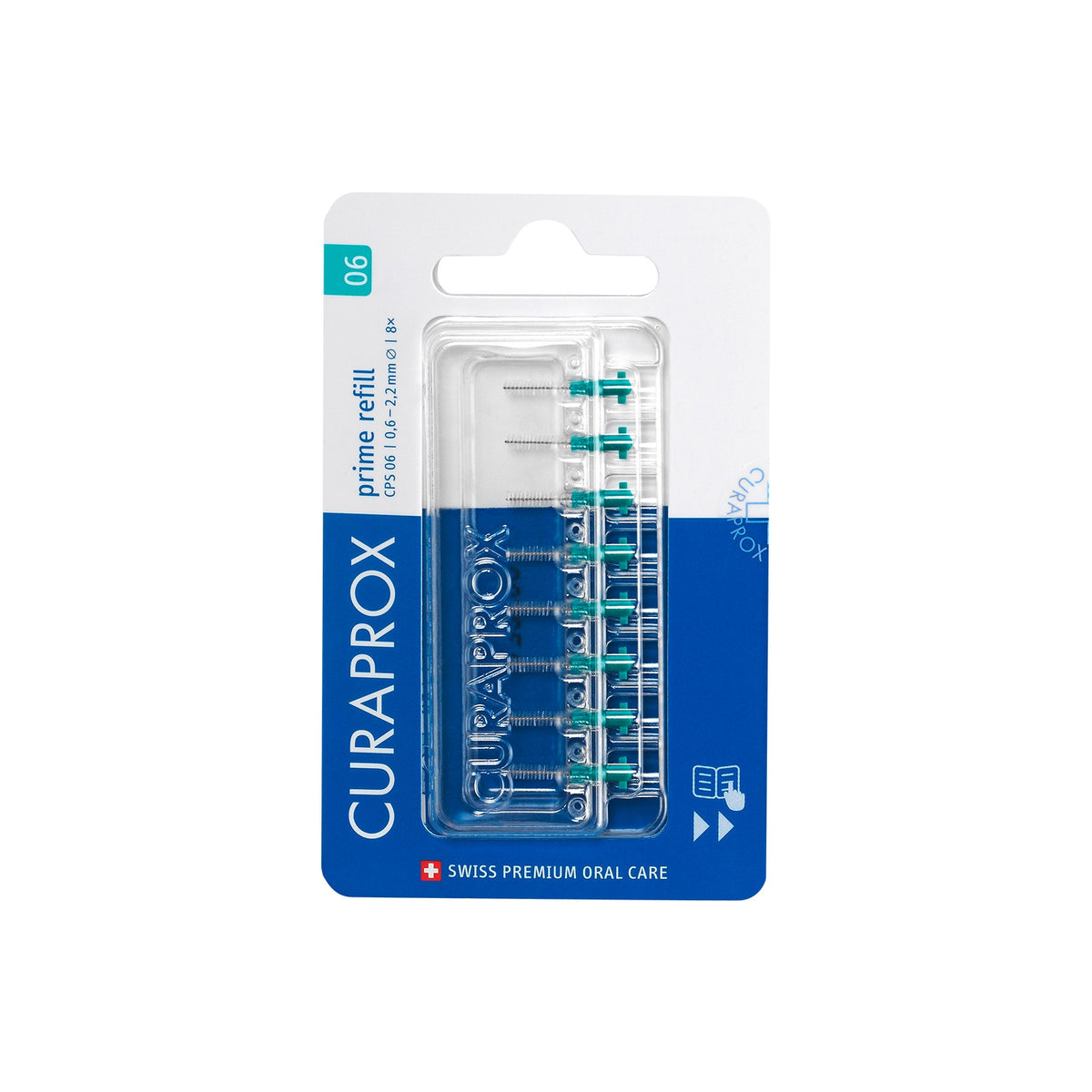 Curaprox CPS 06 prime interdental brush refills, pack of 8 in its blister pack