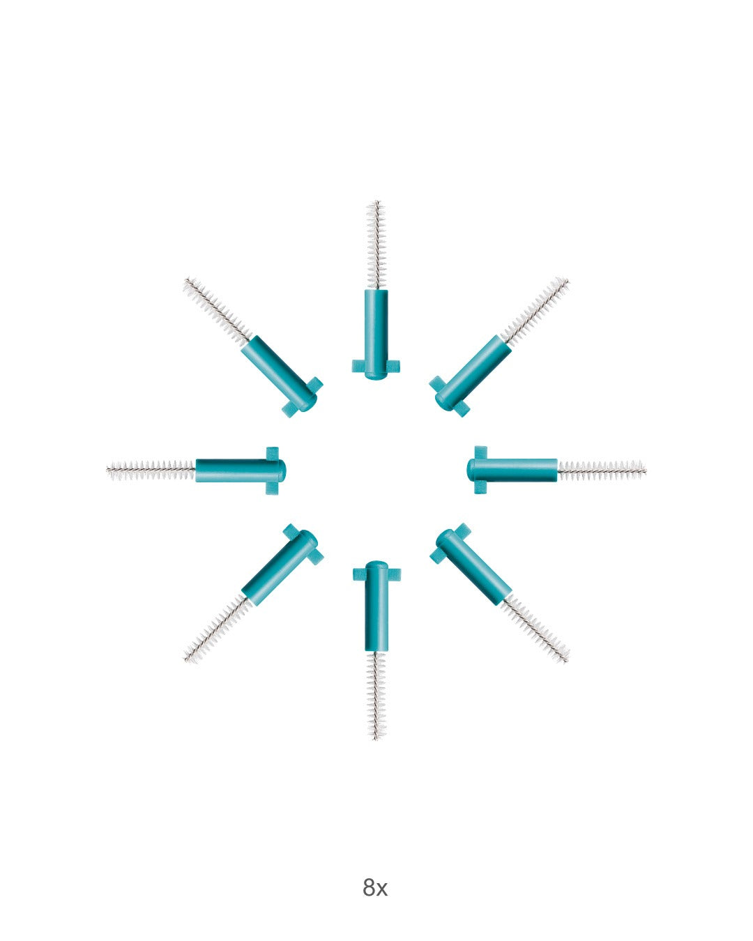 Eight Curaprox CPS 06 prime interdental brushes laid out