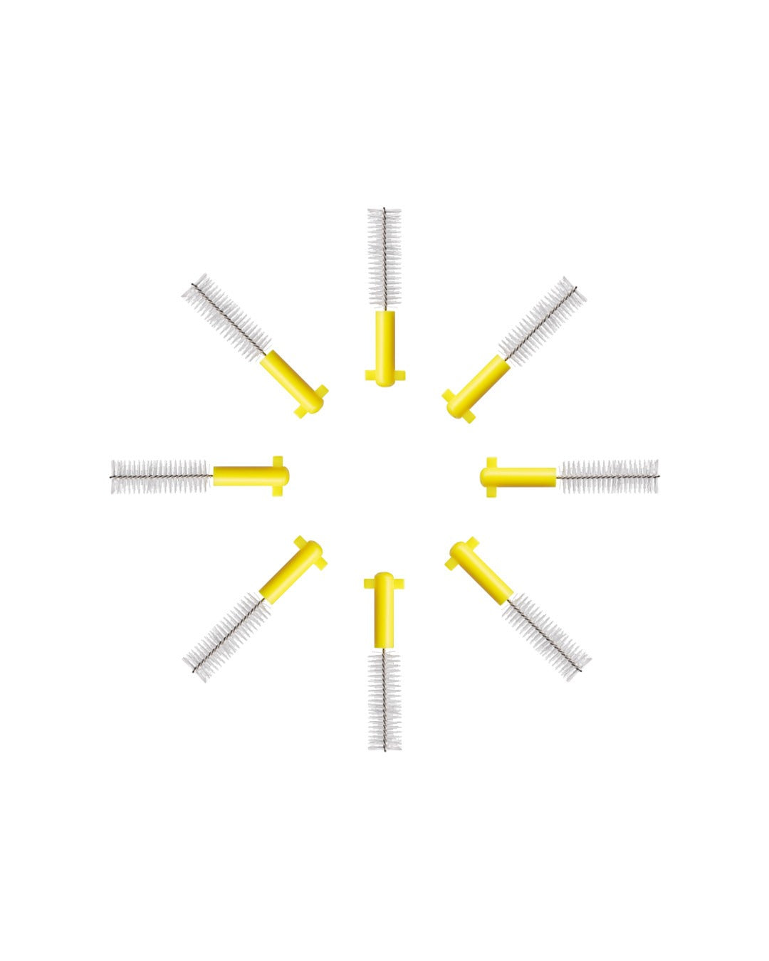 Eight Curaprox CPS 09 prime interdental brushes laid out