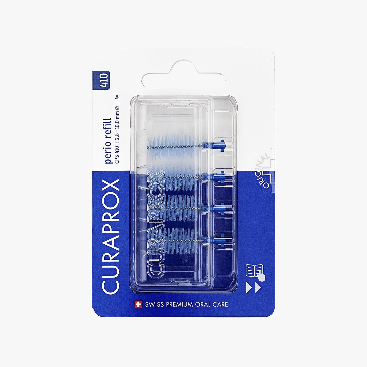 Curaprox CPS 410 perio interdental brush refills, pack of 4 in its blister pack