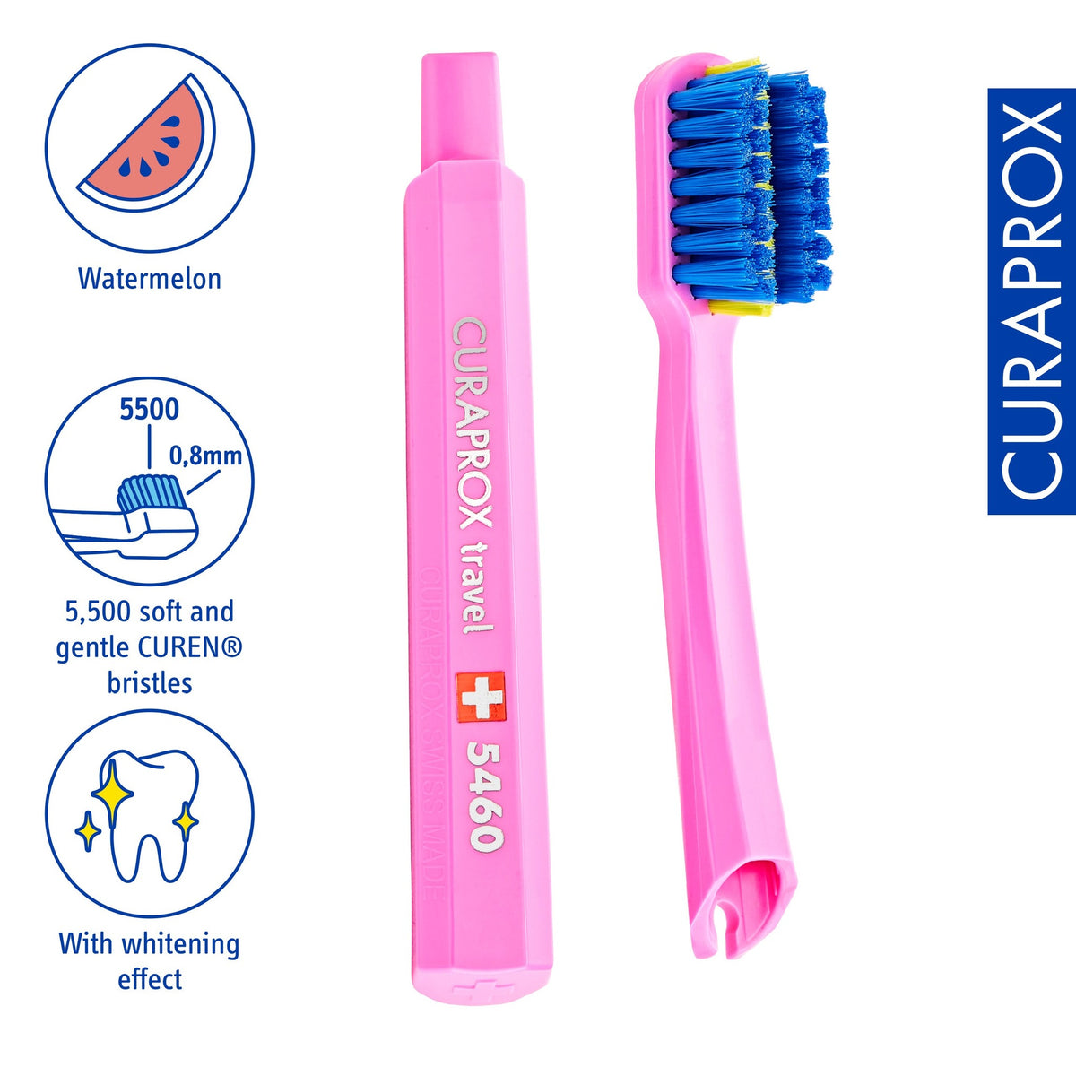 Curaprox ortho travel set, icons for ortho care and the Be you toothpaste