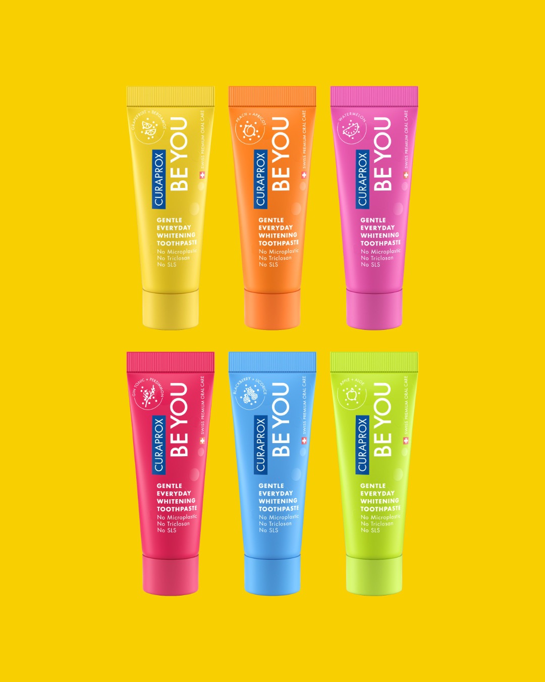 Curaprox Be you taste pack, six 10ml toothpaste tubes in all six colours