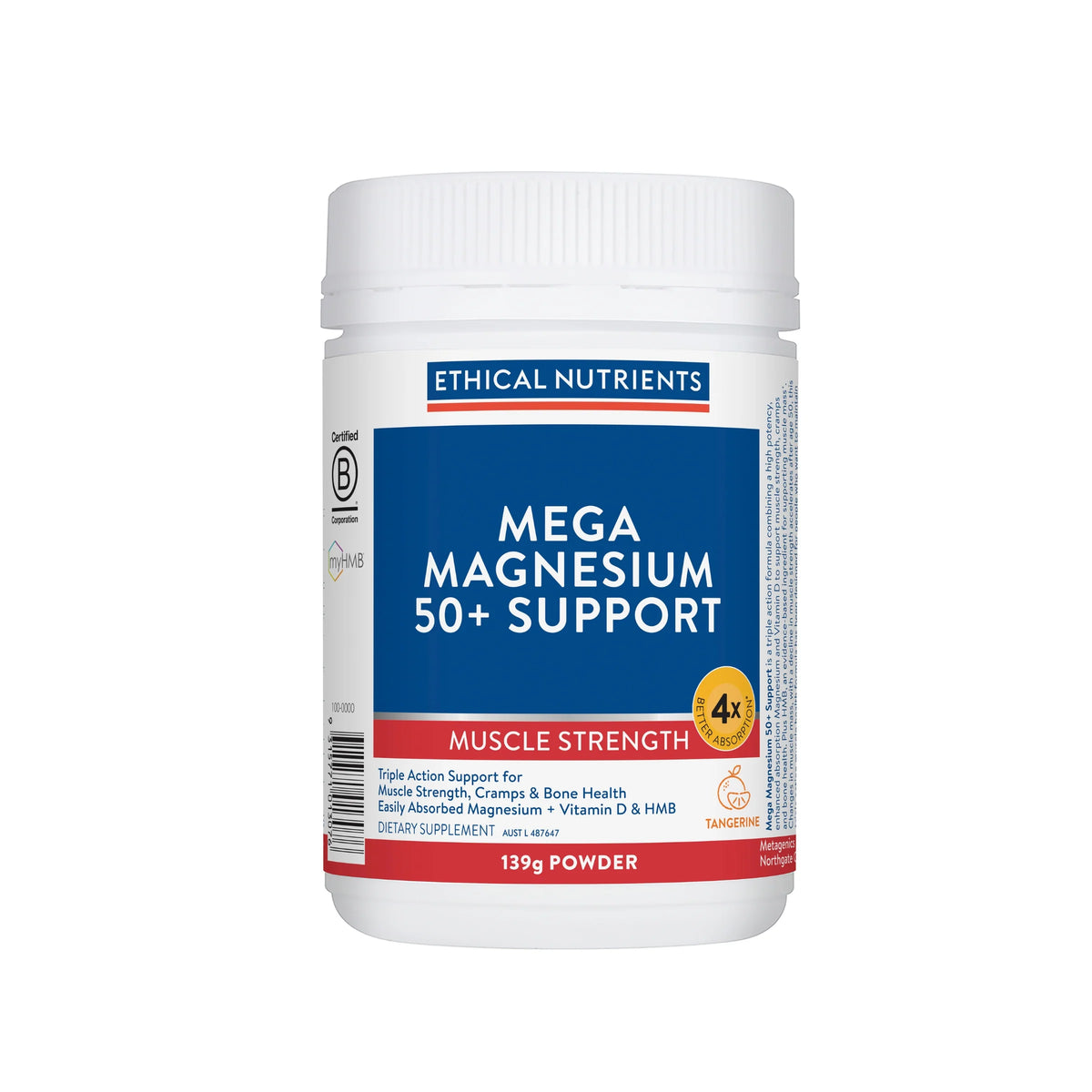 Mega Magnesium 50+ Support Tangerine Powder 139g-Ethical Nutrients-Matakana Pharmacy