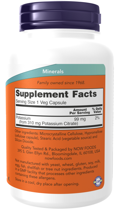 Image of Potassium Citrate 99mg 180caps supplement facts
