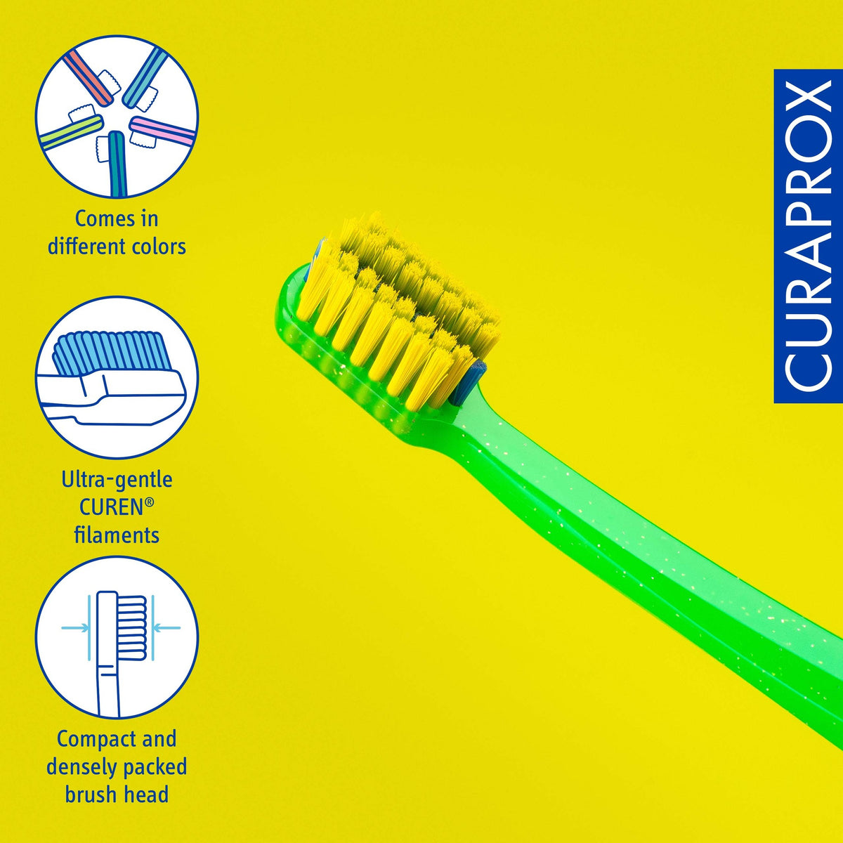 Curaprox CS 5460 ortho toothbrush showing the bracket groove cut into the head