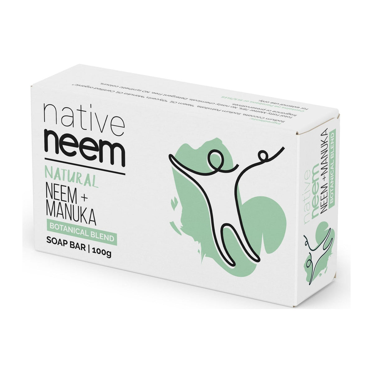 Native Neem and Manuka Botanical Blend Soap Bar 100g, boxed, front of pack