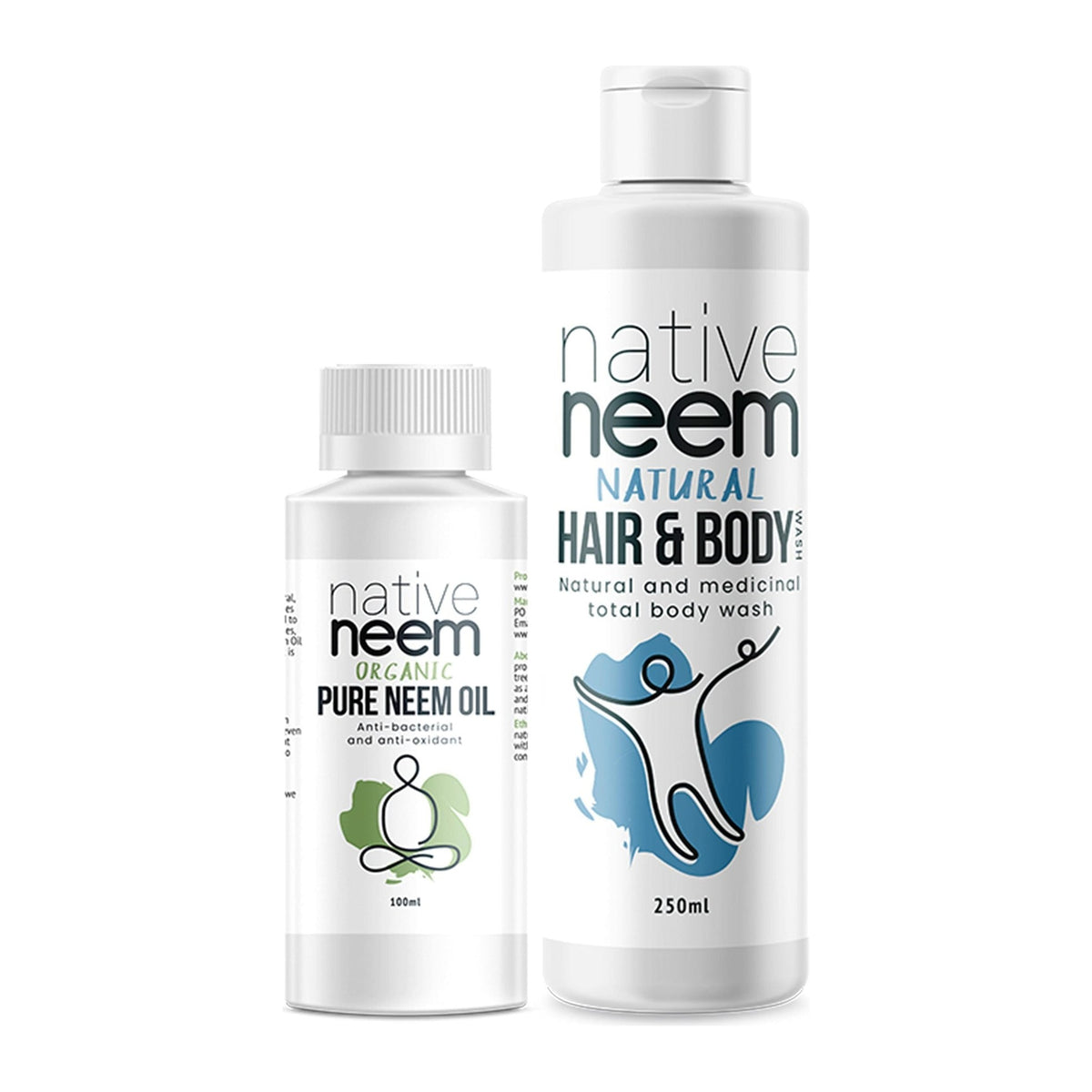 Native Neem head lice pack contents: pure neem oil and neem hair and body wash